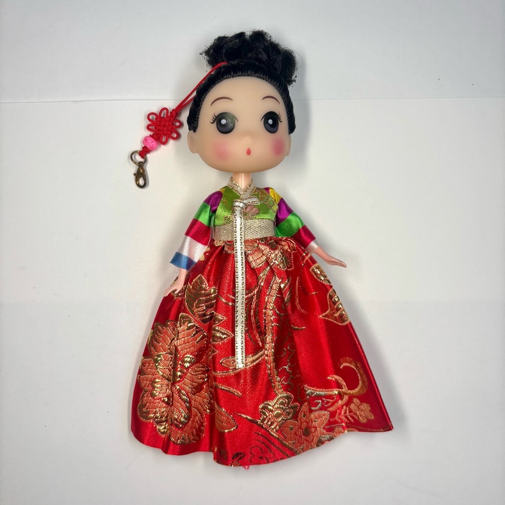 Korean Doll Keychain Bag Charm in Traditional Red Dress
